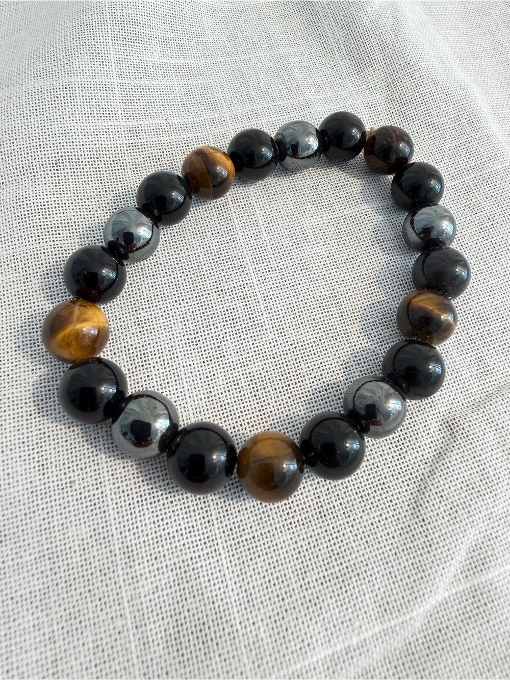 Triple Protection Bracelet Tiger’s Eye Hematite Black Obsidian Beaded